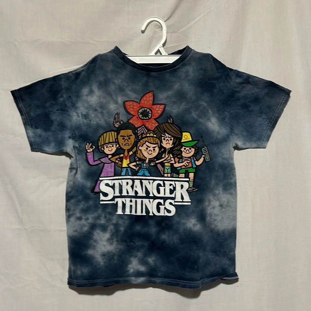 kids Stranger Things cartoon character tie dye tshirt size large 10/12
